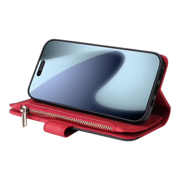 For iPhone 17 Pro Dual-color 9 Card Slots Zipper Wallet Leather Phone Case