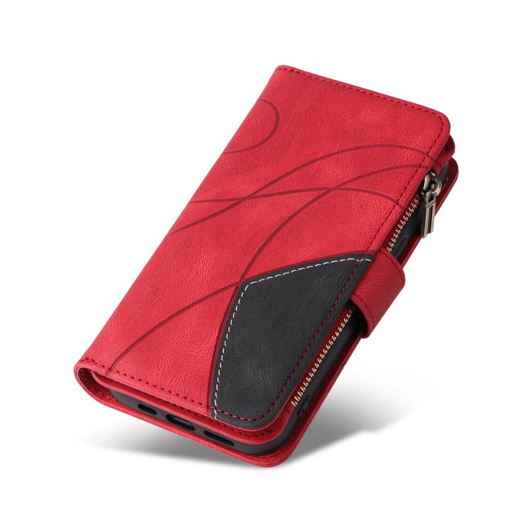 For iPhone 17 Pro Dual-color 9 Card Slots Zipper Wallet Leather Phone Case
