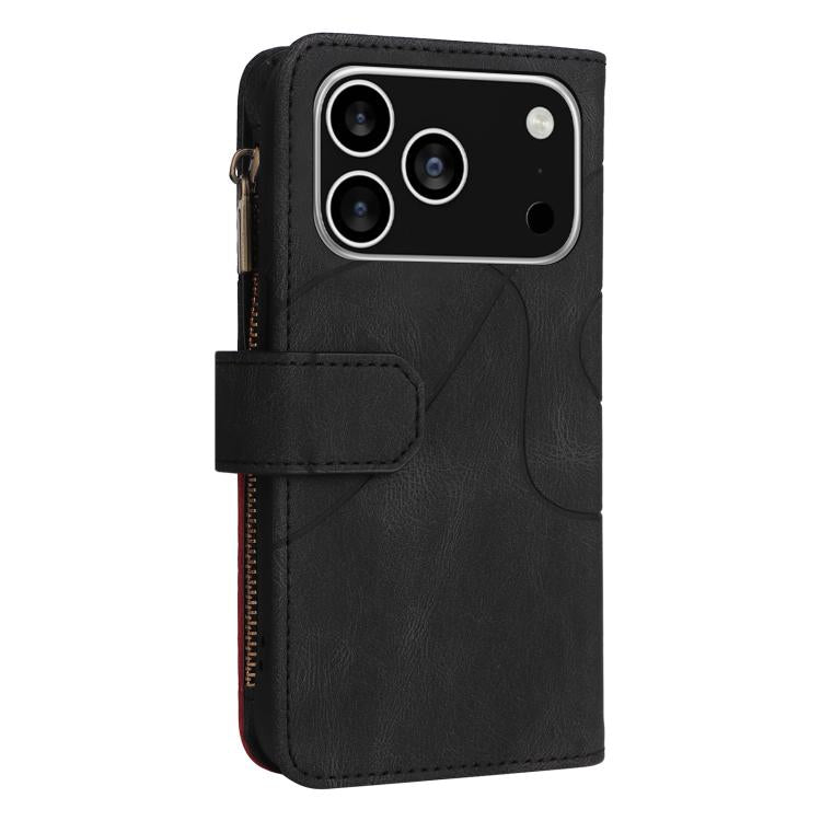 For iPhone 17 Pro Dual-color 9 Card Slots Zipper Wallet Leather Phone Case