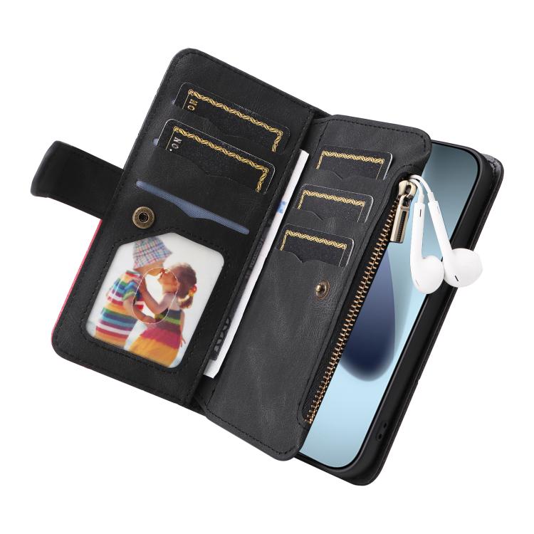 For iPhone 17 Pro Dual-color 9 Card Slots Zipper Wallet Leather Phone Case