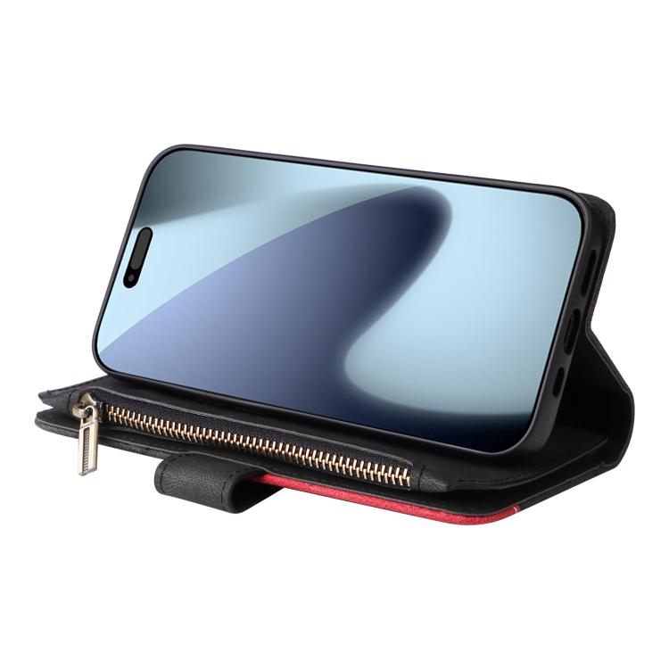 For iPhone 17 Pro Dual-color 9 Card Slots Zipper Wallet Leather Phone Case