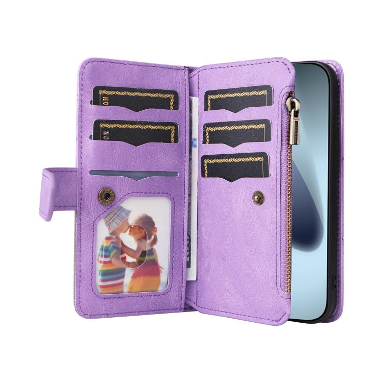 For iPhone 17 Pro Dual-color 9 Card Slots Zipper Wallet Leather Phone Case