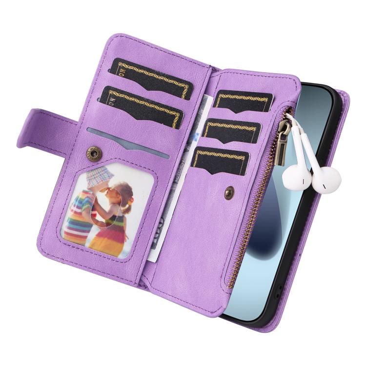 For iPhone 17 Pro Dual-color 9 Card Slots Zipper Wallet Leather Phone Case