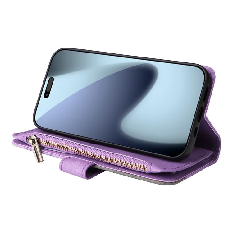 For iPhone 17 Pro Dual-color 9 Card Slots Zipper Wallet Leather Phone Case