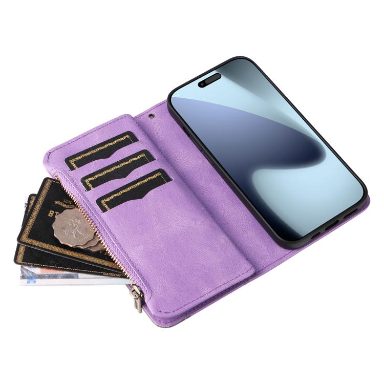 For iPhone 17 Pro Dual-color 9 Card Slots Zipper Wallet Leather Phone Case