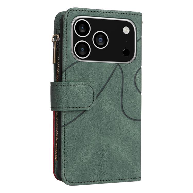 For iPhone 17 Pro Dual-color 9 Card Slots Zipper Wallet Leather Phone Case