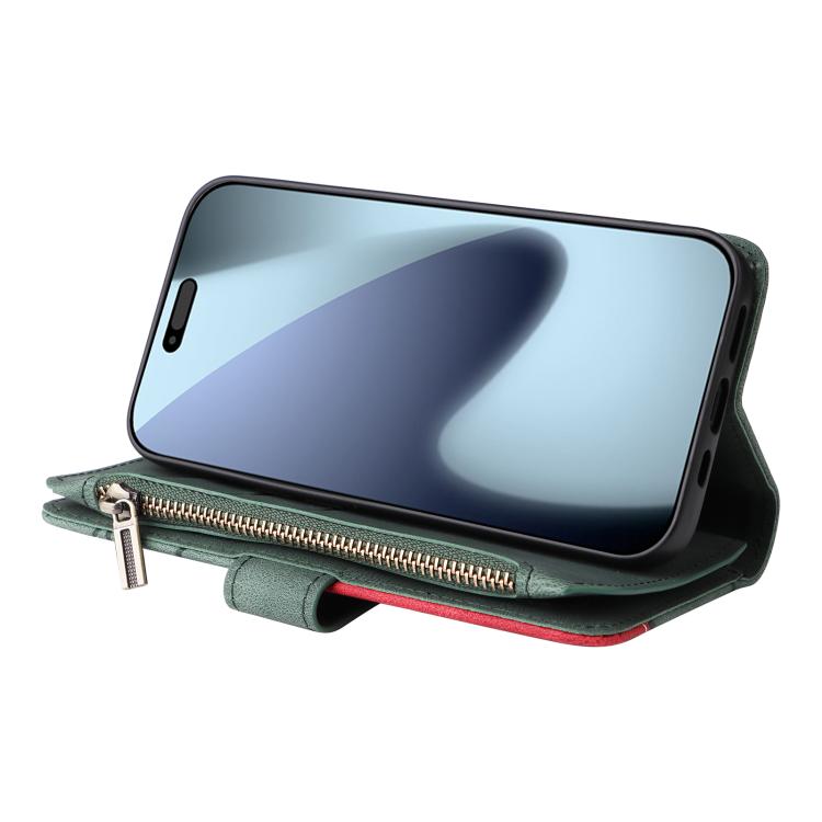 For iPhone 17 Pro Dual-color 9 Card Slots Zipper Wallet Leather Phone Case