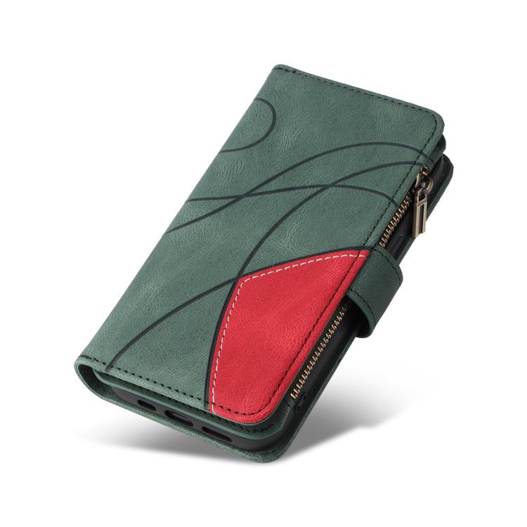 For iPhone 17 Pro Dual-color 9 Card Slots Zipper Wallet Leather Phone Case