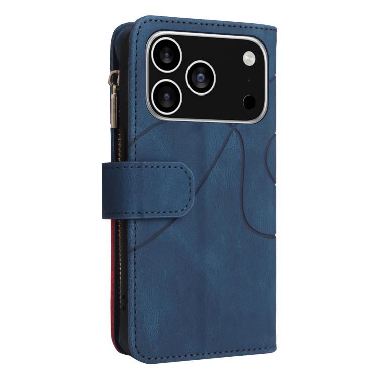 For iPhone 17 Pro Dual-color 9 Card Slots Zipper Wallet Leather Phone Case