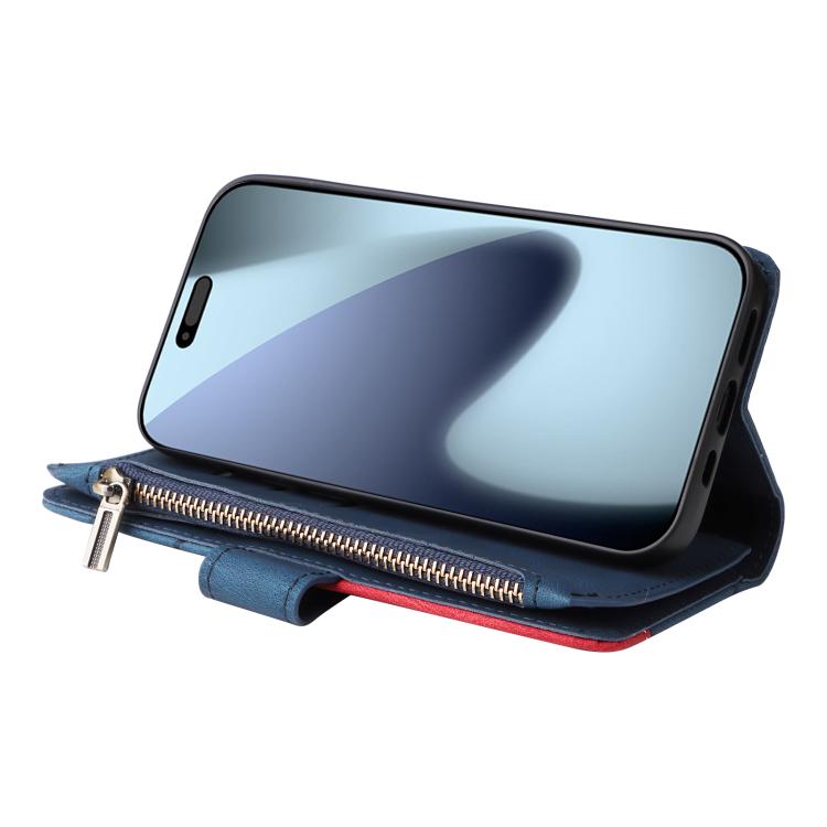 For iPhone 17 Pro Dual-color 9 Card Slots Zipper Wallet Leather Phone Case