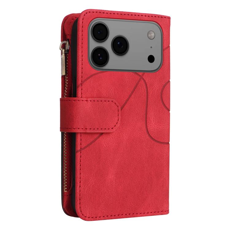 For iPhone 17 Pro Max Dual-color 9 Card Slots Zipper Wallet Leather Phone Case