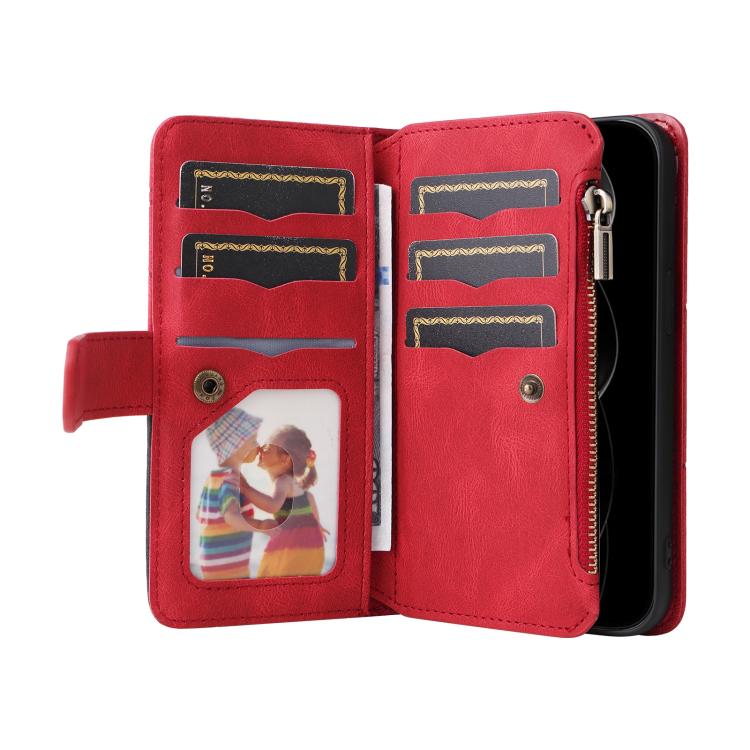 For iPhone 17 Pro Max Dual-color 9 Card Slots Zipper Wallet Leather Phone Case