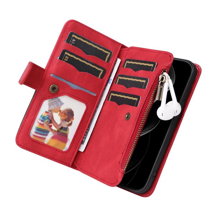 For iPhone 17 Pro Max Dual-color 9 Card Slots Zipper Wallet Leather Phone Case