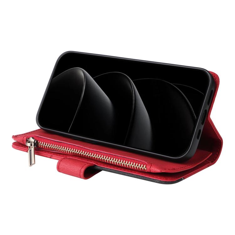 For iPhone 17 Pro Max Dual-color 9 Card Slots Zipper Wallet Leather Phone Case