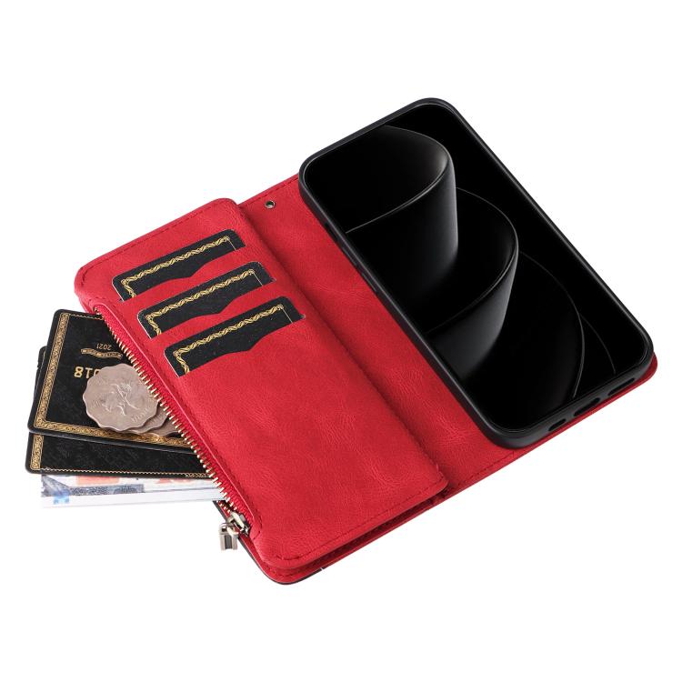 For iPhone 17 Pro Max Dual-color 9 Card Slots Zipper Wallet Leather Phone Case