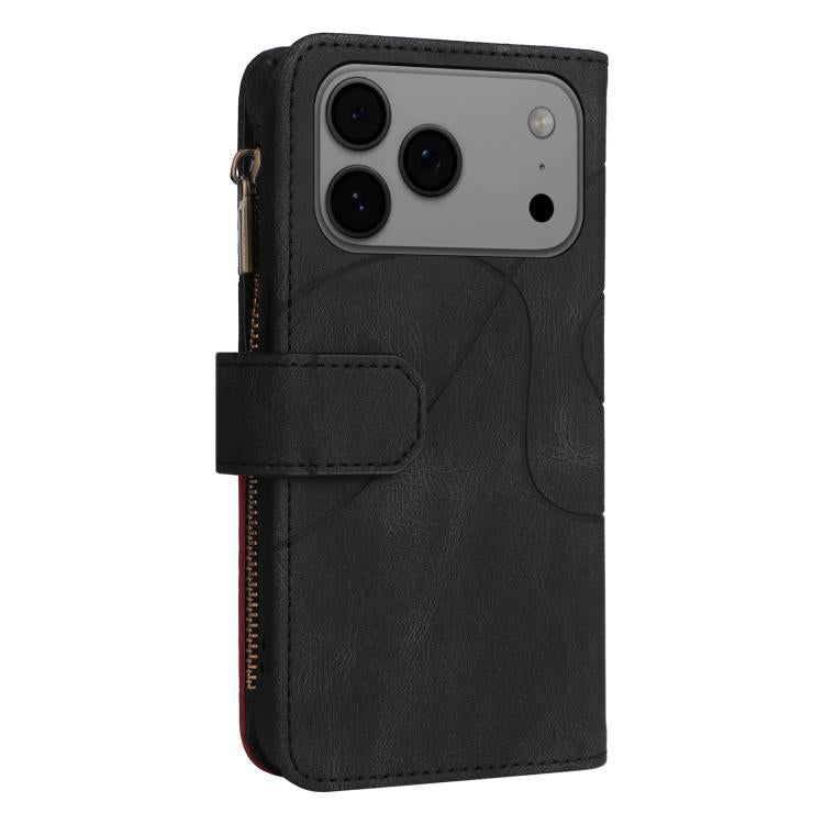 For iPhone 17 Pro Max Dual-color 9 Card Slots Zipper Wallet Leather Phone Case