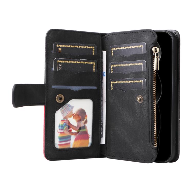 For iPhone 17 Pro Max Dual-color 9 Card Slots Zipper Wallet Leather Phone Case