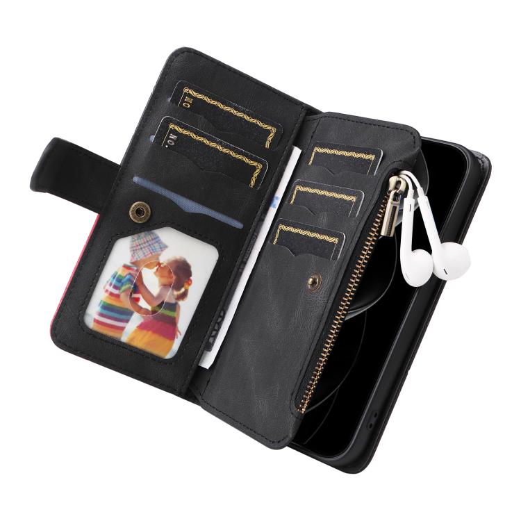 For iPhone 17 Pro Max Dual-color 9 Card Slots Zipper Wallet Leather Phone Case
