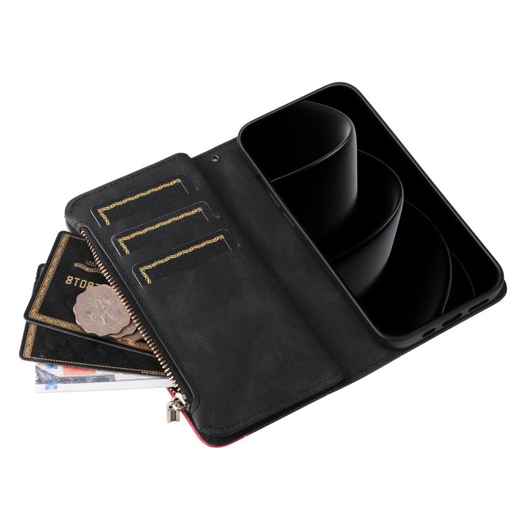For iPhone 17 Pro Max Dual-color 9 Card Slots Zipper Wallet Leather Phone Case