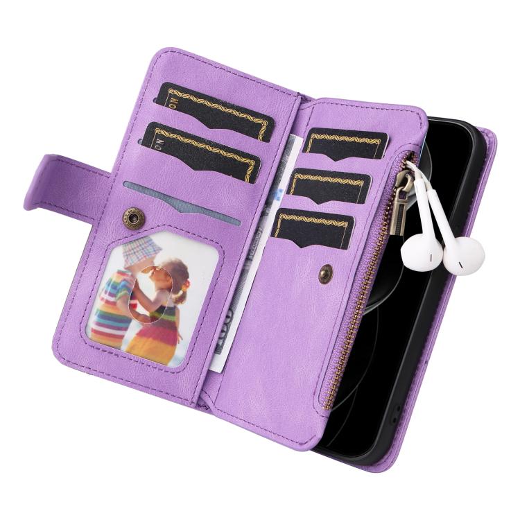 For iPhone 17 Pro Max Dual-color 9 Card Slots Zipper Wallet Leather Phone Case