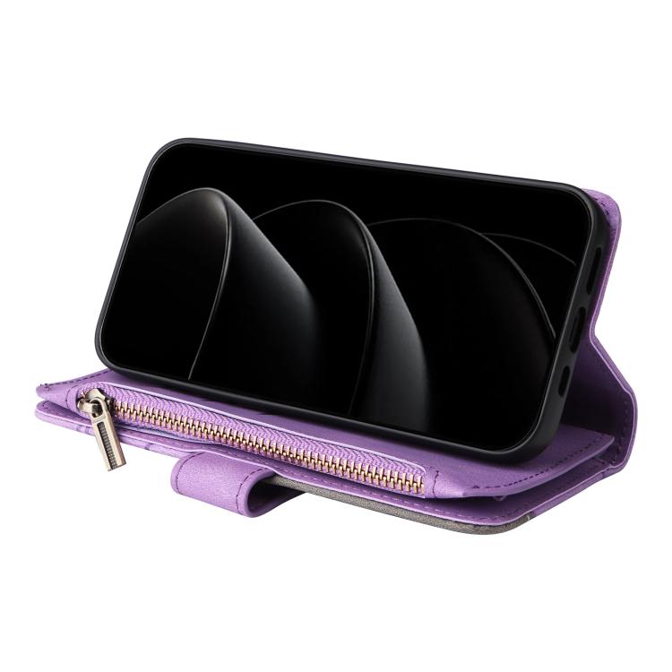 For iPhone 17 Pro Max Dual-color 9 Card Slots Zipper Wallet Leather Phone Case