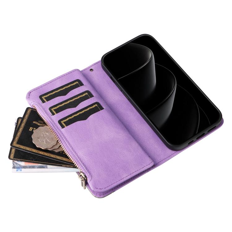 For iPhone 17 Pro Max Dual-color 9 Card Slots Zipper Wallet Leather Phone Case