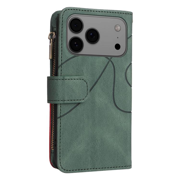 For iPhone 17 Pro Max Dual-color 9 Card Slots Zipper Wallet Leather Phone Case