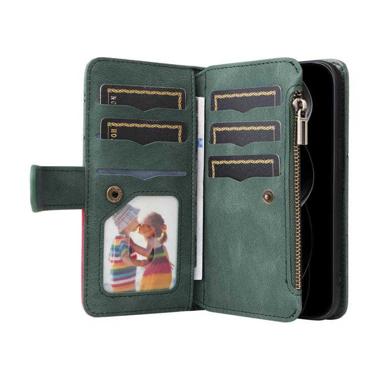 For iPhone 17 Pro Max Dual-color 9 Card Slots Zipper Wallet Leather Phone Case