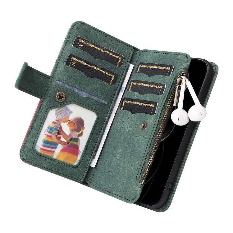 For iPhone 17 Pro Max Dual-color 9 Card Slots Zipper Wallet Leather Phone Case