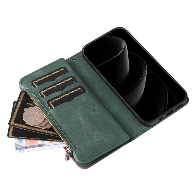 For iPhone 17 Pro Max Dual-color 9 Card Slots Zipper Wallet Leather Phone Case