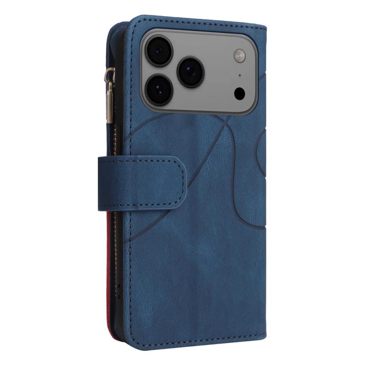 For iPhone 17 Pro Max Dual-color 9 Card Slots Zipper Wallet Leather Phone Case