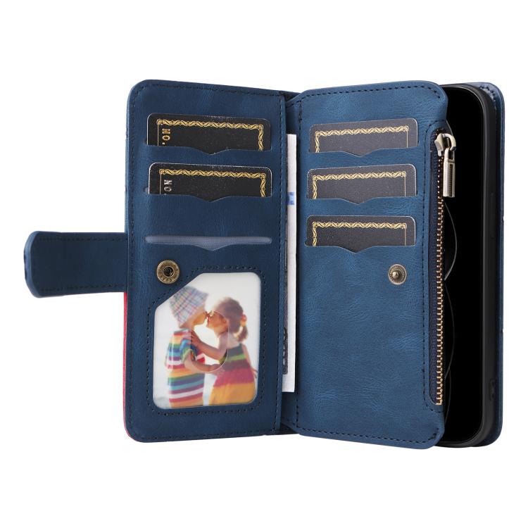 For iPhone 17 Pro Max Dual-color 9 Card Slots Zipper Wallet Leather Phone Case
