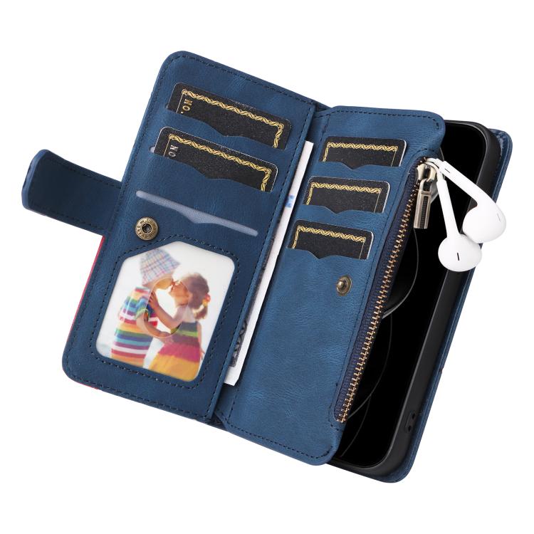 For iPhone 17 Pro Max Dual-color 9 Card Slots Zipper Wallet Leather Phone Case
