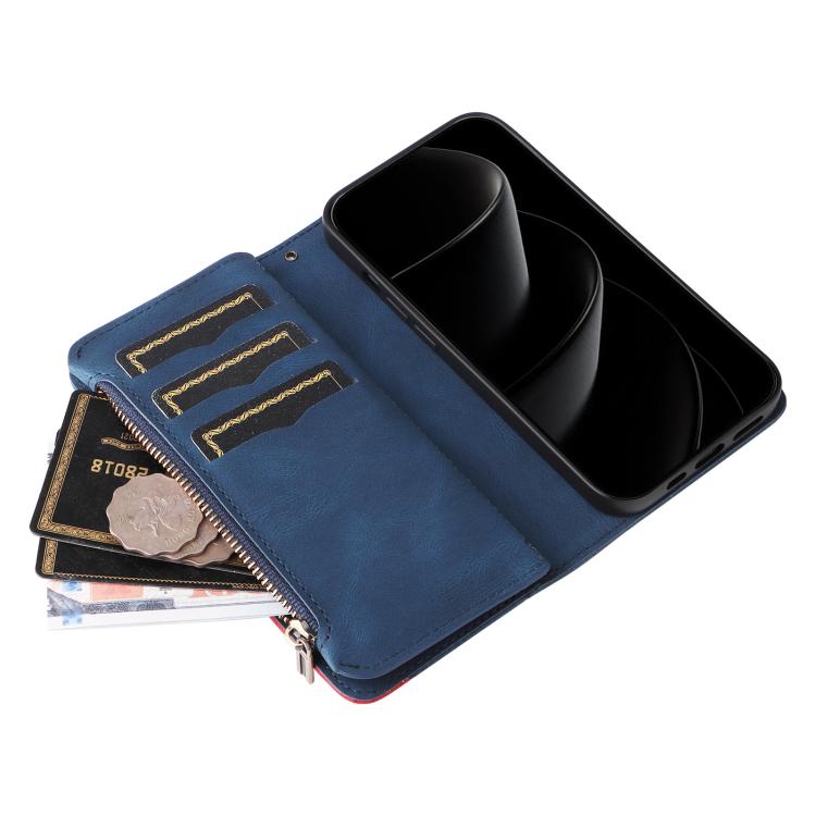 For iPhone 17 Pro Max Dual-color 9 Card Slots Zipper Wallet Leather Phone Case