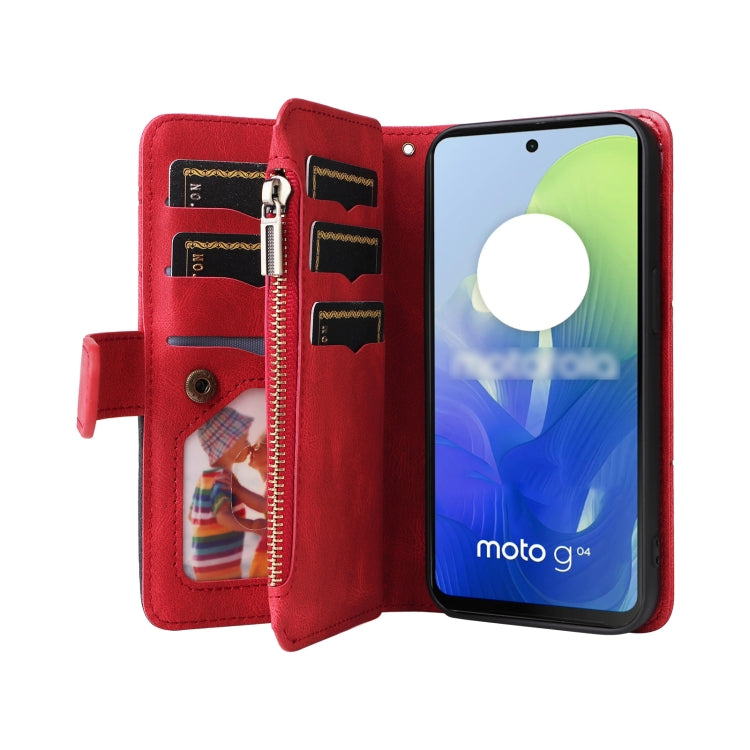For Motorola Moto G04 / G24 Dual-color 9 Card Slots Zipper Wallet Leather Phone Case