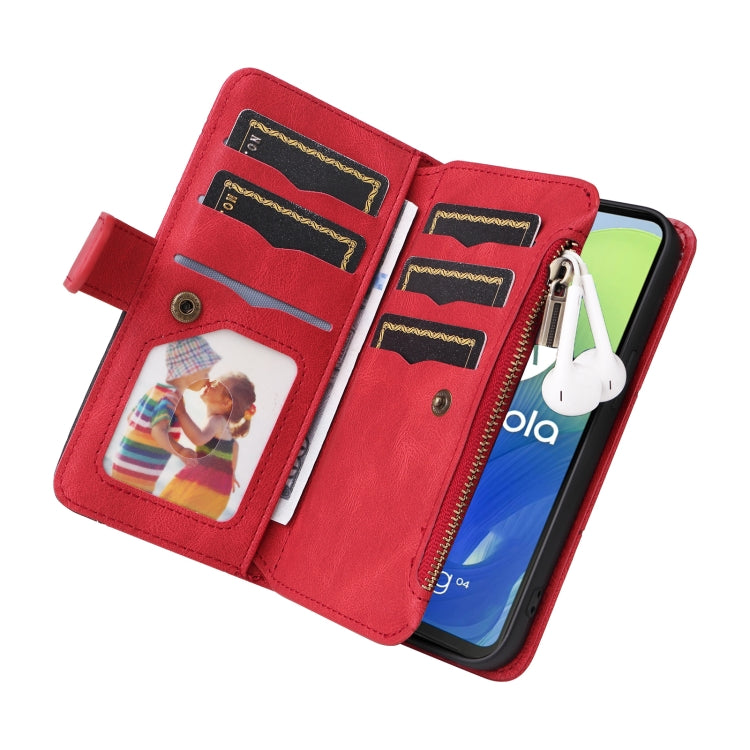 For Motorola Moto G04 / G24 Dual-color 9 Card Slots Zipper Wallet Leather Phone Case