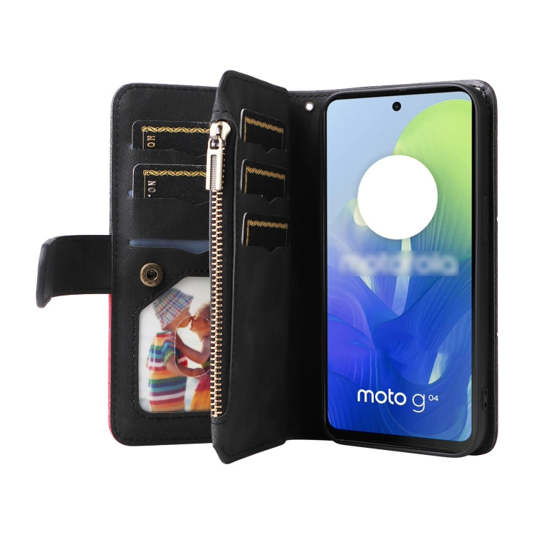 For Motorola Moto G04 / G24 Dual-color 9 Card Slots Zipper Wallet Leather Phone Case