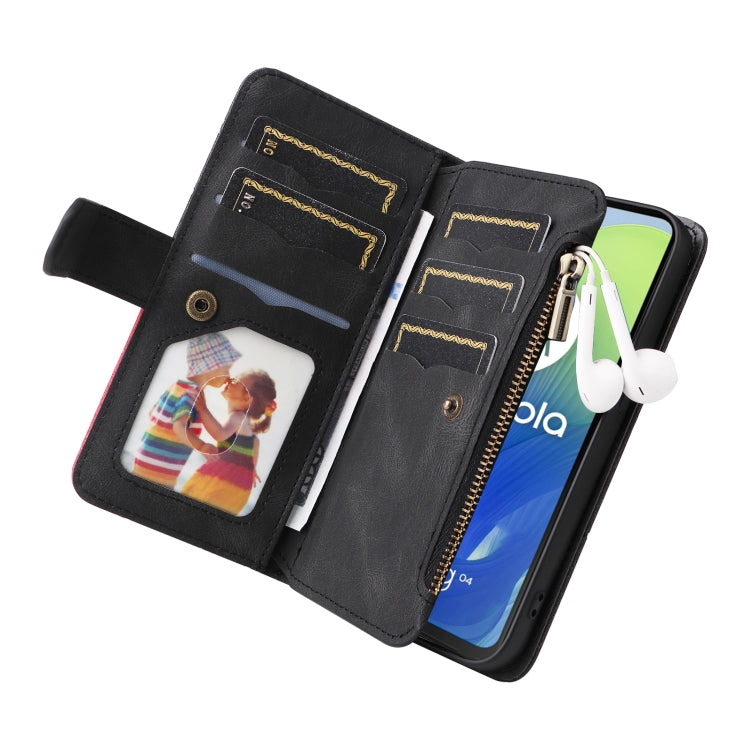 For Motorola Moto G04 / G24 Dual-color 9 Card Slots Zipper Wallet Leather Phone Case