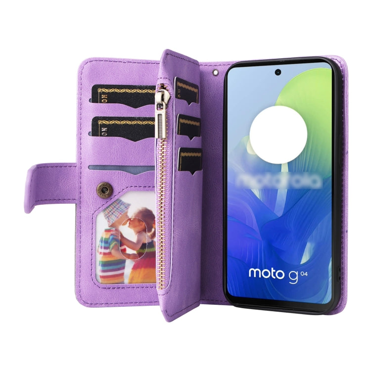 For Motorola Moto G04 / G24 Dual-color 9 Card Slots Zipper Wallet Leather Phone Case