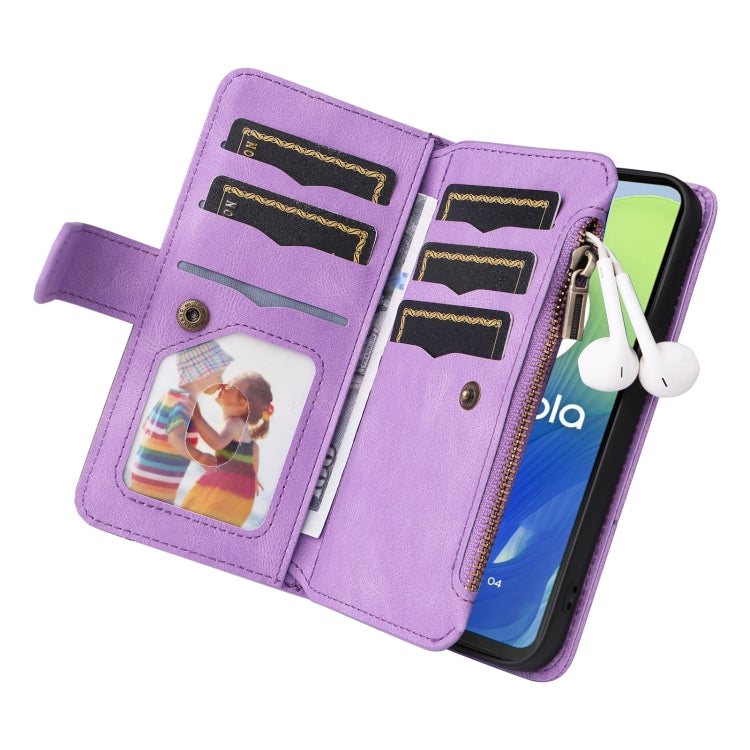 For Motorola Moto G04 / G24 Dual-color 9 Card Slots Zipper Wallet Leather Phone Case