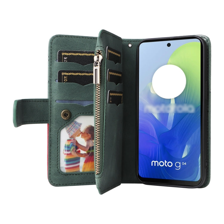 For Motorola Moto G04 / G24 Dual-color 9 Card Slots Zipper Wallet Leather Phone Case