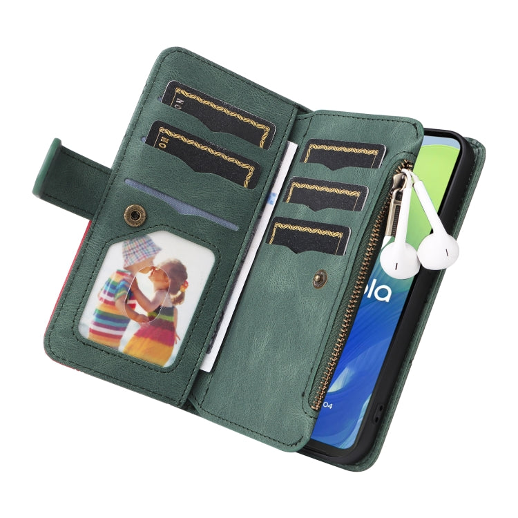 For Motorola Moto G04 / G24 Dual-color 9 Card Slots Zipper Wallet Leather Phone Case