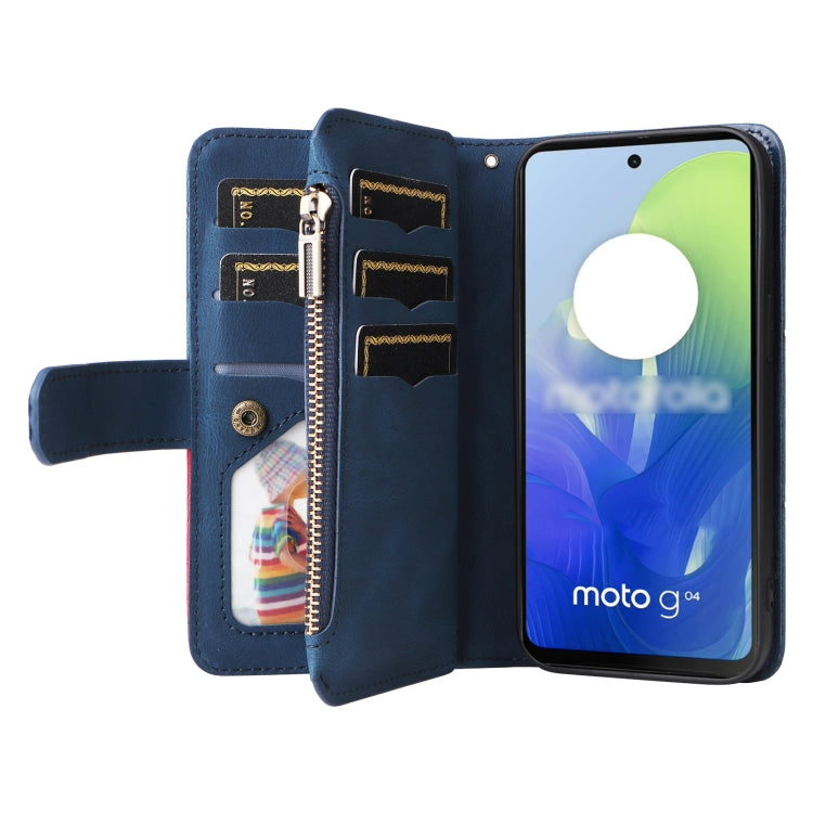 For Motorola Moto G04 / G24 Dual-color 9 Card Slots Zipper Wallet Leather Phone Case