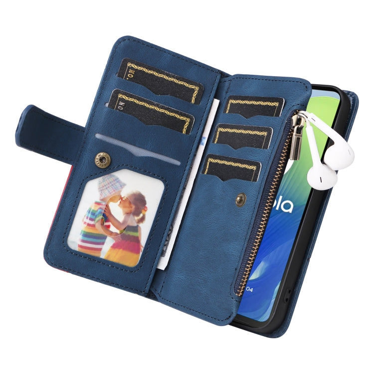 For Motorola Moto G04 / G24 Dual-color 9 Card Slots Zipper Wallet Leather Phone Case