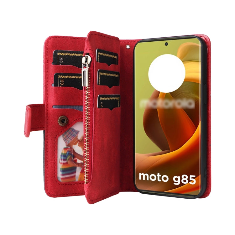 For Motorola Moto G85 Dual-color 9 Card Slots Zipper Wallet Leather Phone Case