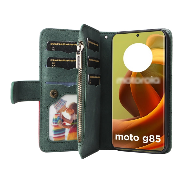 For Motorola Moto G85 Dual-color 9 Card Slots Zipper Wallet Leather Phone Case