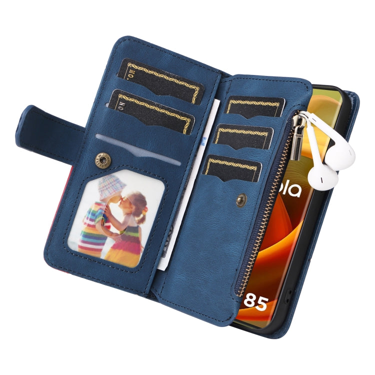 For Motorola Moto G85 Dual-color 9 Card Slots Zipper Wallet Leather Phone Case