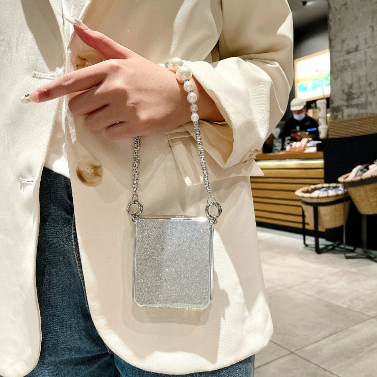 For Samsung Galaxy Z Flip6 / Flip7 FE Glitter Powder PC Side Buckle Full Coverage Shockproof Phone Case with Pearl Bracelet