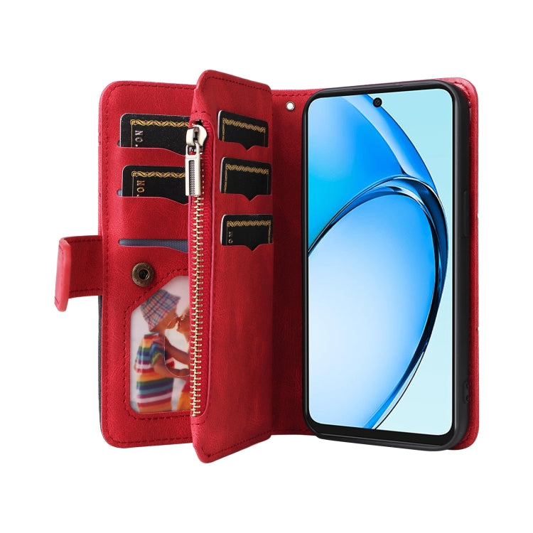 For OPPO A60 4G Dual-color 9 Card Slots Zipper Wallet Leather Phone Case