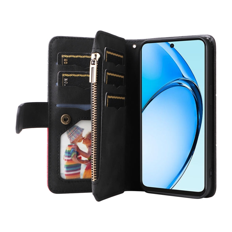 For OPPO A60 4G Dual-color 9 Card Slots Zipper Wallet Leather Phone Case